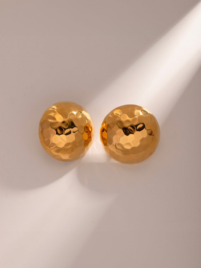 Boucles d’oreilles bombées, acier inoxydable martelées, dorées, rondes, clips, chic et soirée, style ins, modèle Louison - Boucles d'oreilles - Or