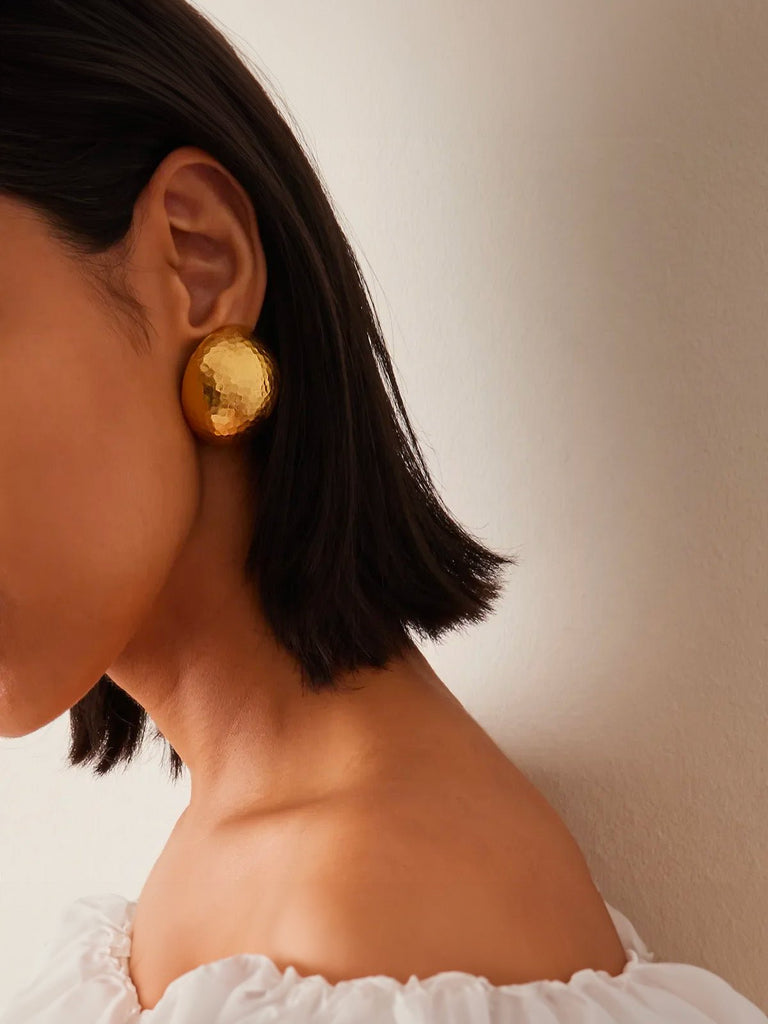 Boucles d’oreilles bombées, acier inoxydable martelées, dorées, rondes, clips, chic et soirée, style ins, modèle Louison - Boucles d'oreilles - Or