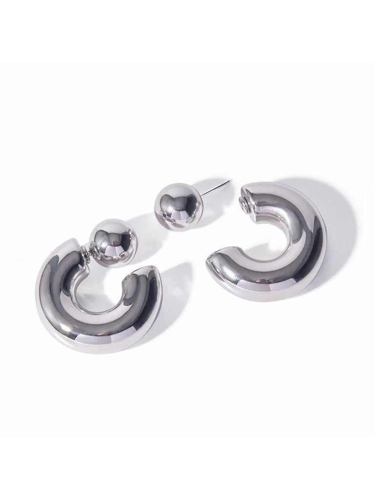 Boucles d’oreilles C, effet bombé, doré, argenté, géométrique, acier inoxydable, modèle Chala - Boucles d'oreilles - Argent