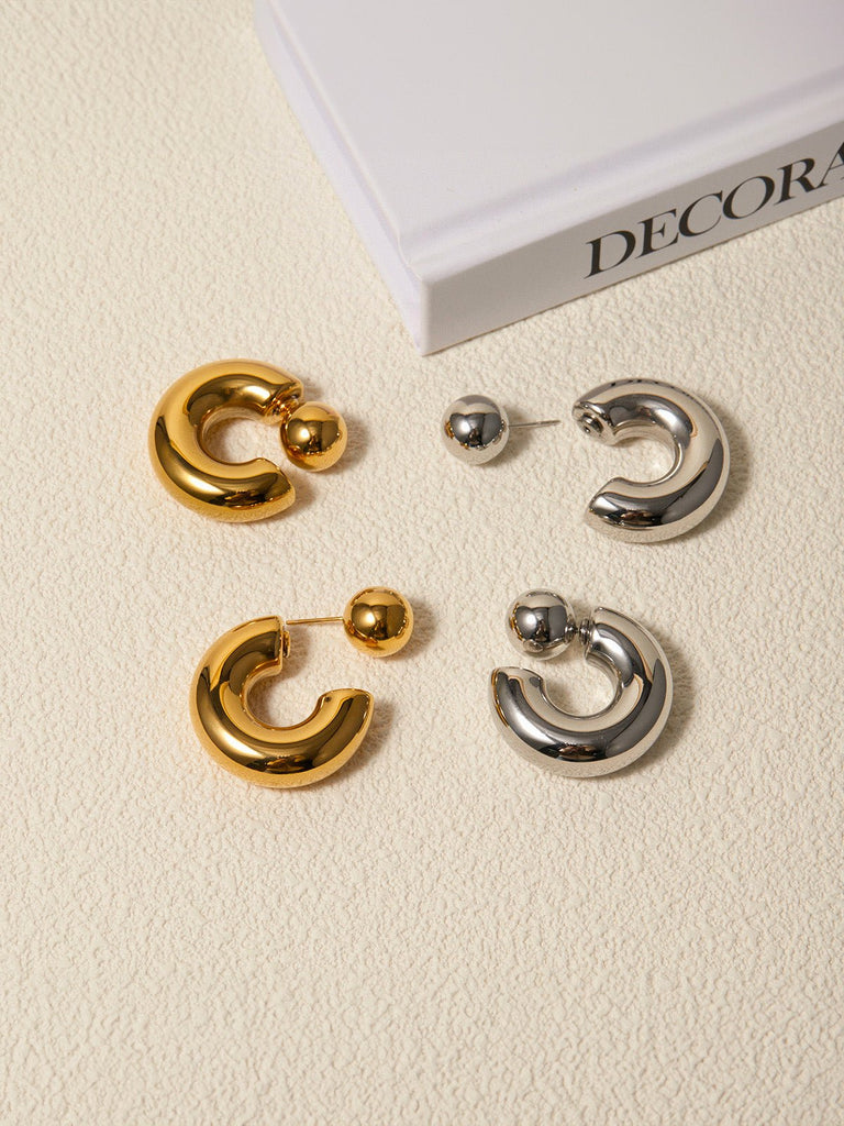 Boucles d’oreilles C, effet bombé, doré, argenté, géométrique, acier inoxydable, modèle Chala - Boucles d'oreilles - Or