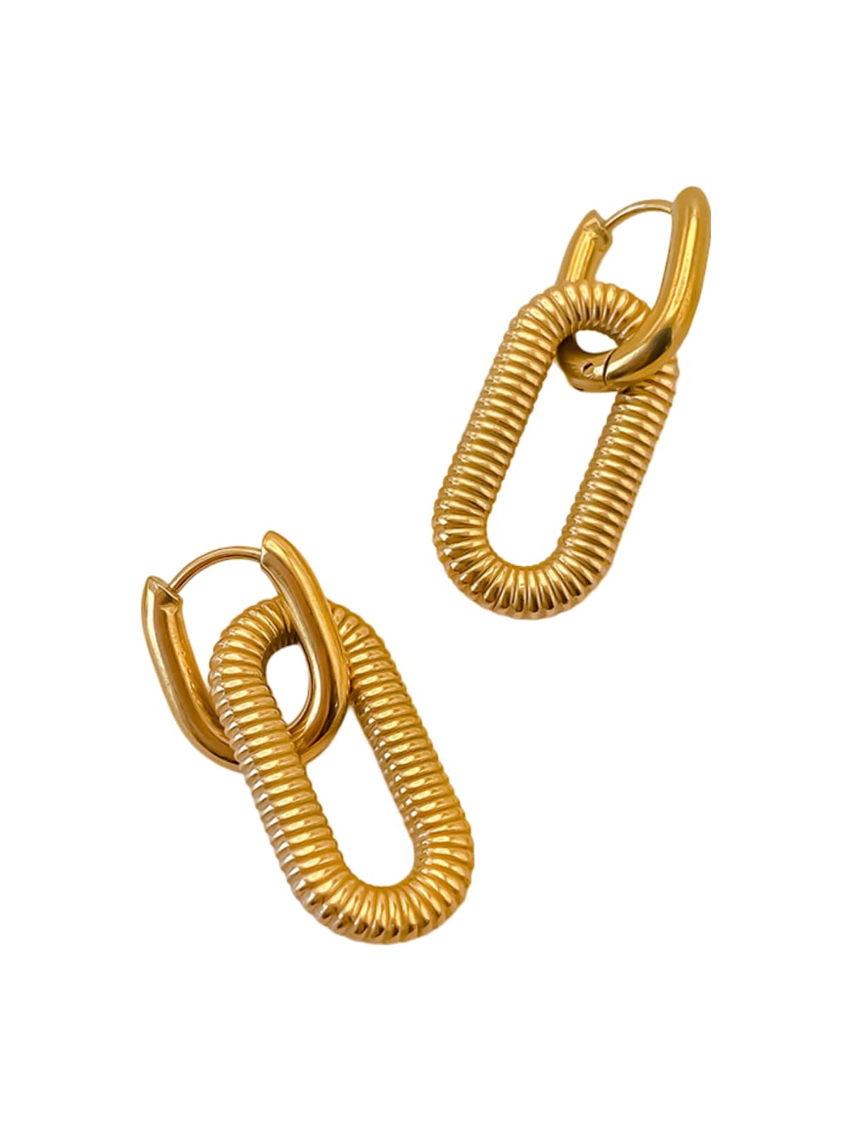 Boucles d'oreilles chaîne, acier inoxydable, plaqué or, style géométrique, tendance féminine, modèle Uranie - Boucles d'oreilles - Or 40 mm