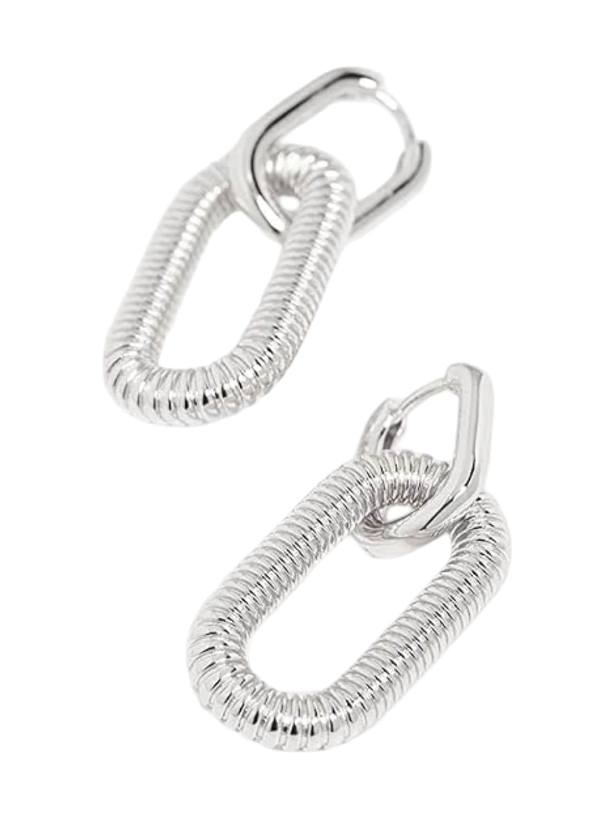 Boucles d'oreilles chaîne, acier inoxydable, plaqué or, style géométrique, tendance féminine, modèle Uranie - Boucles d'oreilles - Argent 40 mm