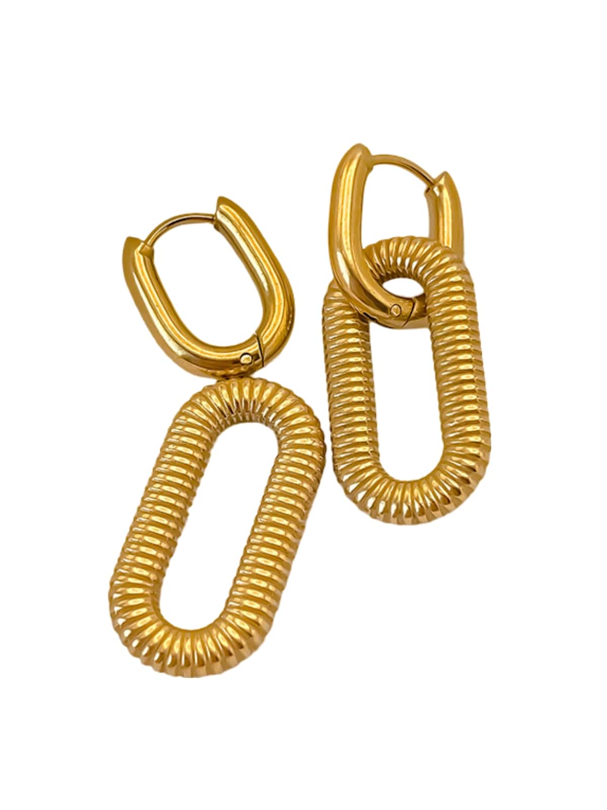Boucles d'oreilles chaîne, acier inoxydable, plaqué or, style géométrique, tendance féminine, modèle Uranie - Boucles d'oreilles - Or 40 mm