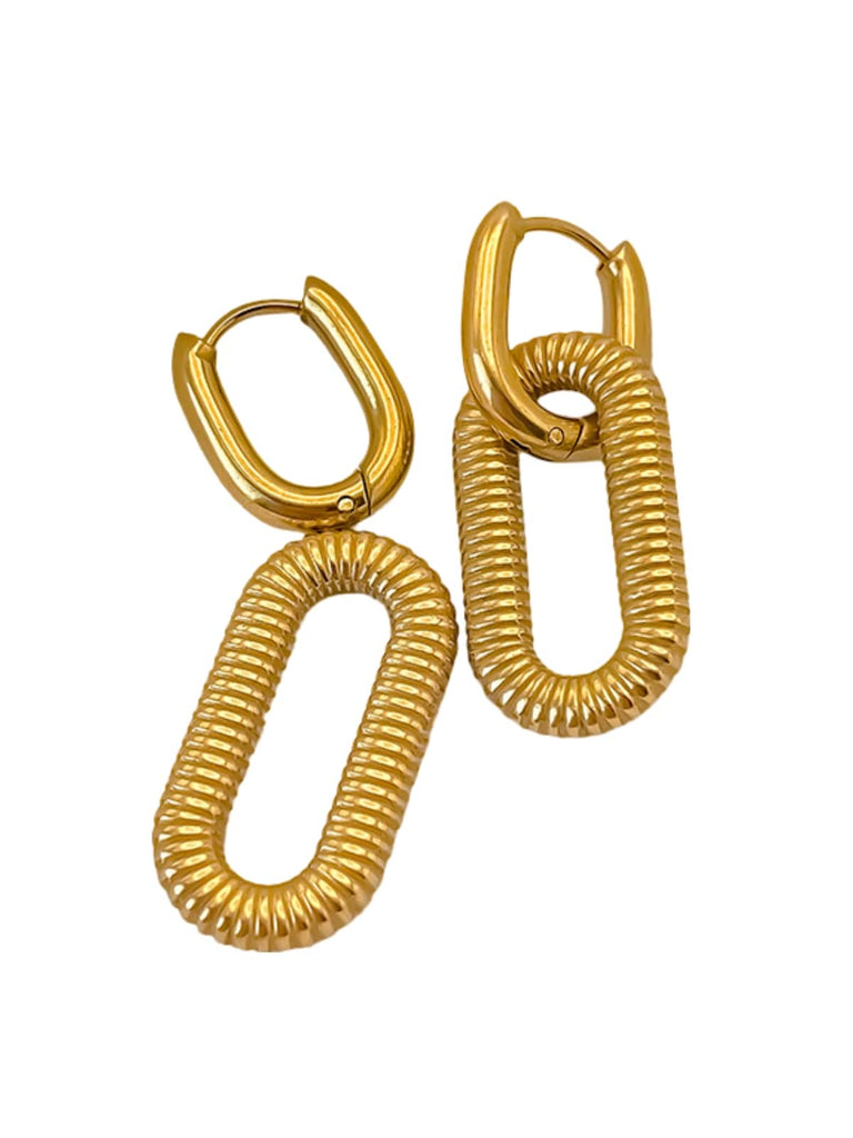 Boucles d'oreilles chaîne, acier inoxydable, plaqué or, style géométrique, tendance féminine, modèle Uranie - Boucles d'oreilles - Or 40 mm