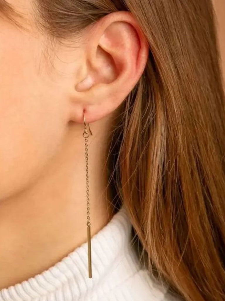 Boucles d'oreilles chaîne dorée, acier inoxydable, longues, style OL, résistant à l'eau, modèle Ekin - Boucles d'oreilles - Or 26 mm