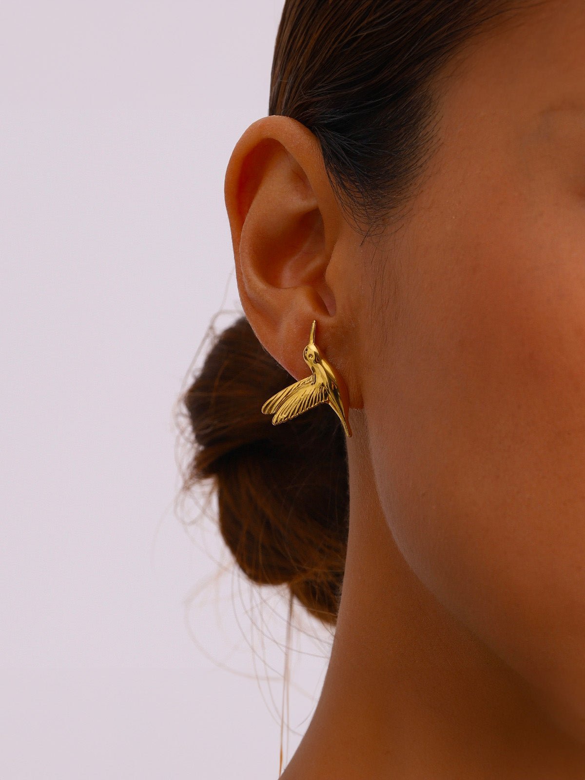 Boucles d’oreilles colibri dorées, acier inoxydable, poussette, hypoallergénique, waterproof, modèle Clélia - Boucles d'oreilles - Or
