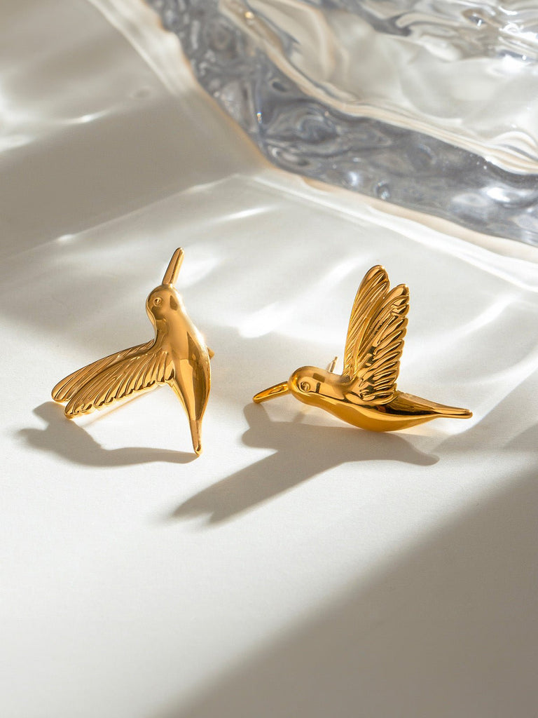 Boucles d’oreilles colibri dorées, acier inoxydable, poussette, hypoallergénique, waterproof, modèle Clélia - Boucles d'oreilles - Or
