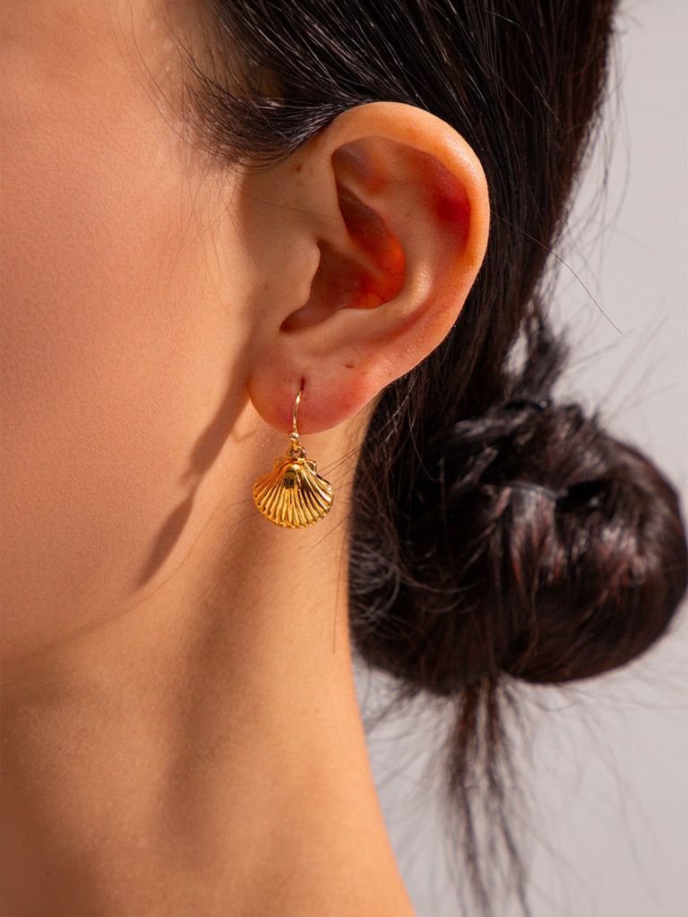Boucles d’oreilles coquillage, acier inoxydable, dorées 18K, style plage, look INS, modèle Tif - Boucles d'oreilles - Or