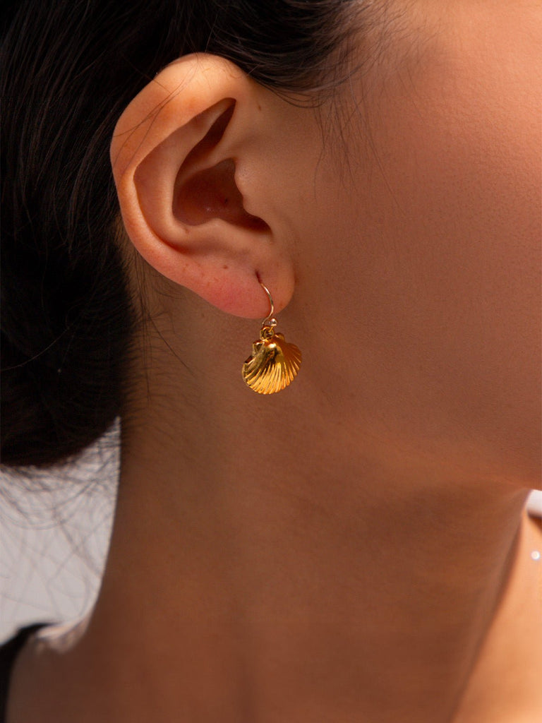 Boucles d’oreilles coquillage, acier inoxydable, dorées 18K, style plage, look INS, modèle Tif - Boucles d'oreilles - Or