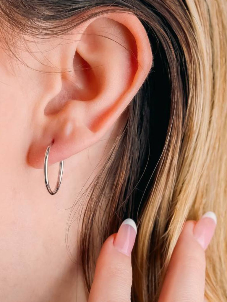 Boucles d’oreilles créoles, acier inoxydable, plaqué or, style minimal, femme moderne, modèle Rose - Boucles d'oreilles - Argent 15 mm