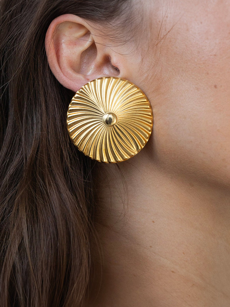 Boucles d'oreilles dorées, rondes, texturées, acier inoxydable, larges, style chic et soirée, modèle Émilie - Boucles d'oreilles - Or