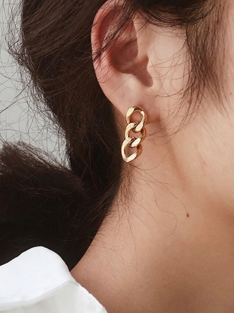 Boucles d'oreilles femme, acier inoxydable doré, chaîne cubaine, style punk, bijoux tendance, modèle Rosine - Boucles d'oreilles - Or
