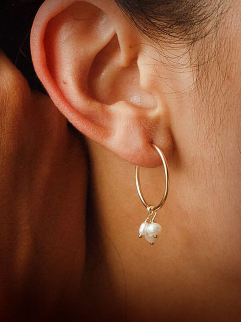 Boucles d’oreilles femme, perles d’eau douce, acier inoxydable, anneaux modernes, doré ou argenté, modèle Joselaine - Boucles d'oreilles - Or 25 mm