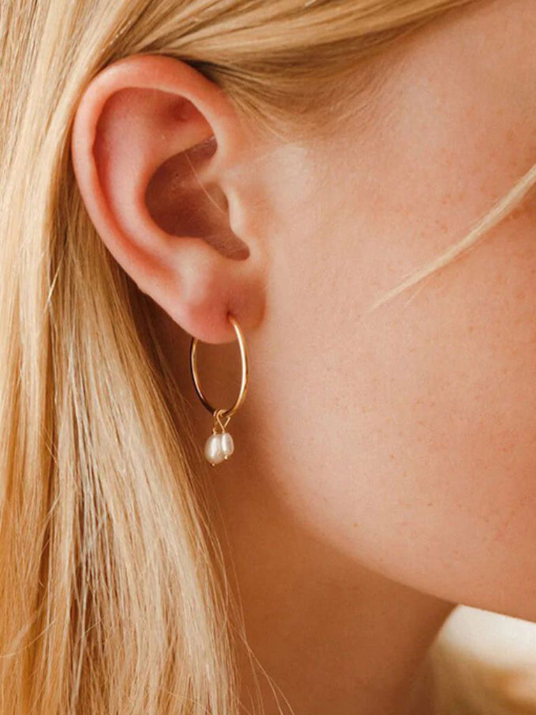 Boucles d’oreilles femme, perles d’eau douce, acier inoxydable, anneaux modernes, doré ou argenté, modèle Joselaine - Boucles d'oreilles - Or 25 mm
