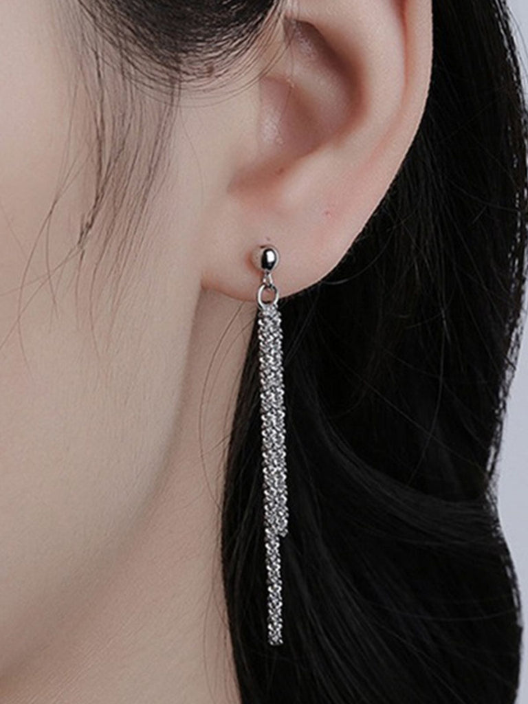 Boucles d'oreilles longues femme, acier inoxydable doré, pampilles et chaîne, style moderne, modèle Jeanne - Boucles d'oreilles - Or 4 mm