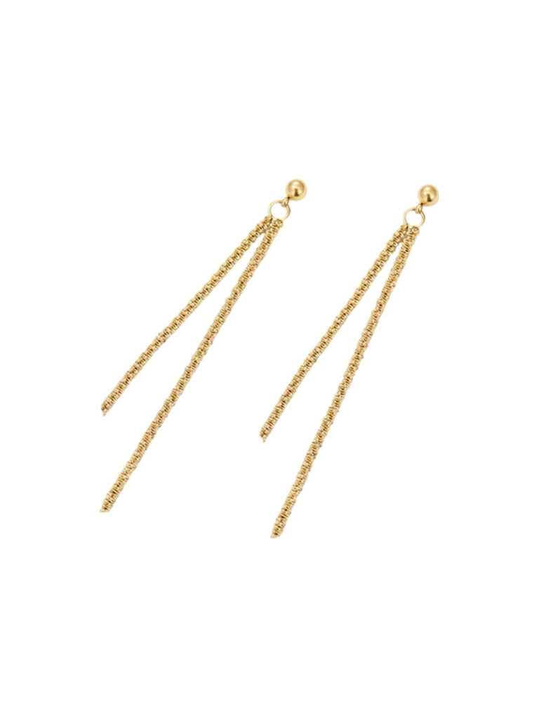 Boucles d'oreilles longues femme, acier inoxydable doré, pampilles et chaîne, style moderne, modèle Jeanne - Boucles d'oreilles - Or 4 mm