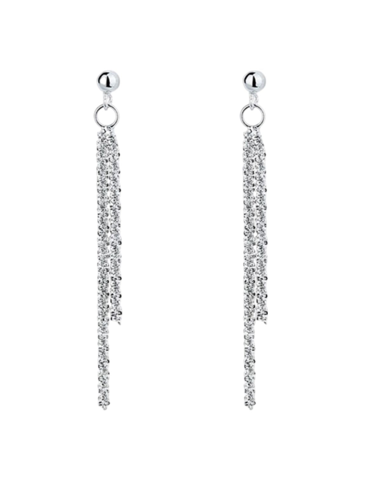Boucles d'oreilles longues femme, acier inoxydable doré, pampilles et chaîne, style moderne, modèle Jeanne - Boucles d'oreilles - Argent 4 mm