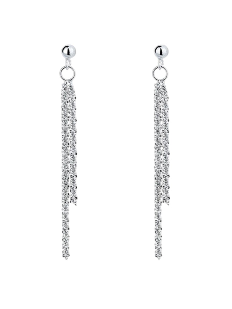 Boucles d'oreilles longues femme, acier inoxydable doré, pampilles et chaîne, style moderne, modèle Jeanne - Boucles d'oreilles - Argent 4 mm