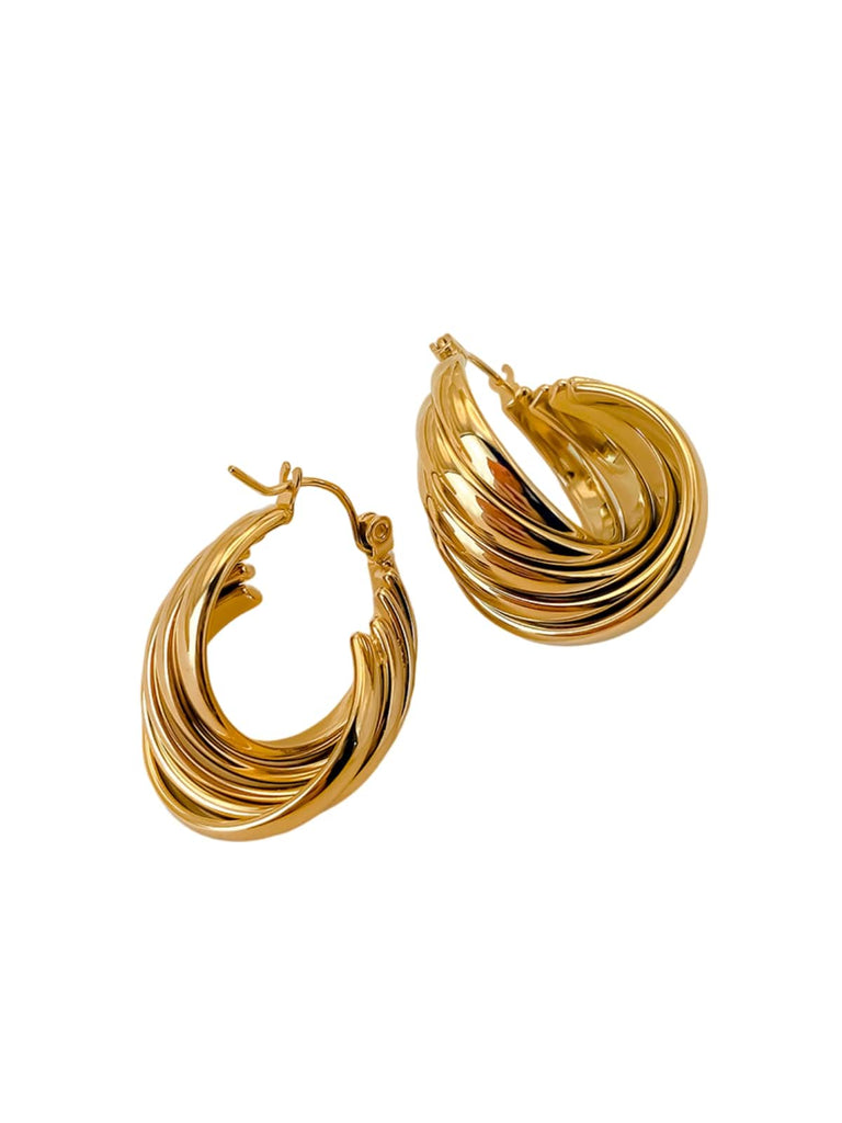 Boucles d’oreilles Mobius, acier inoxydable, plaqué or 18 carats, style géométrique, design contemporain, modèle Urielle - Boucles d'oreilles - Or 27 mm