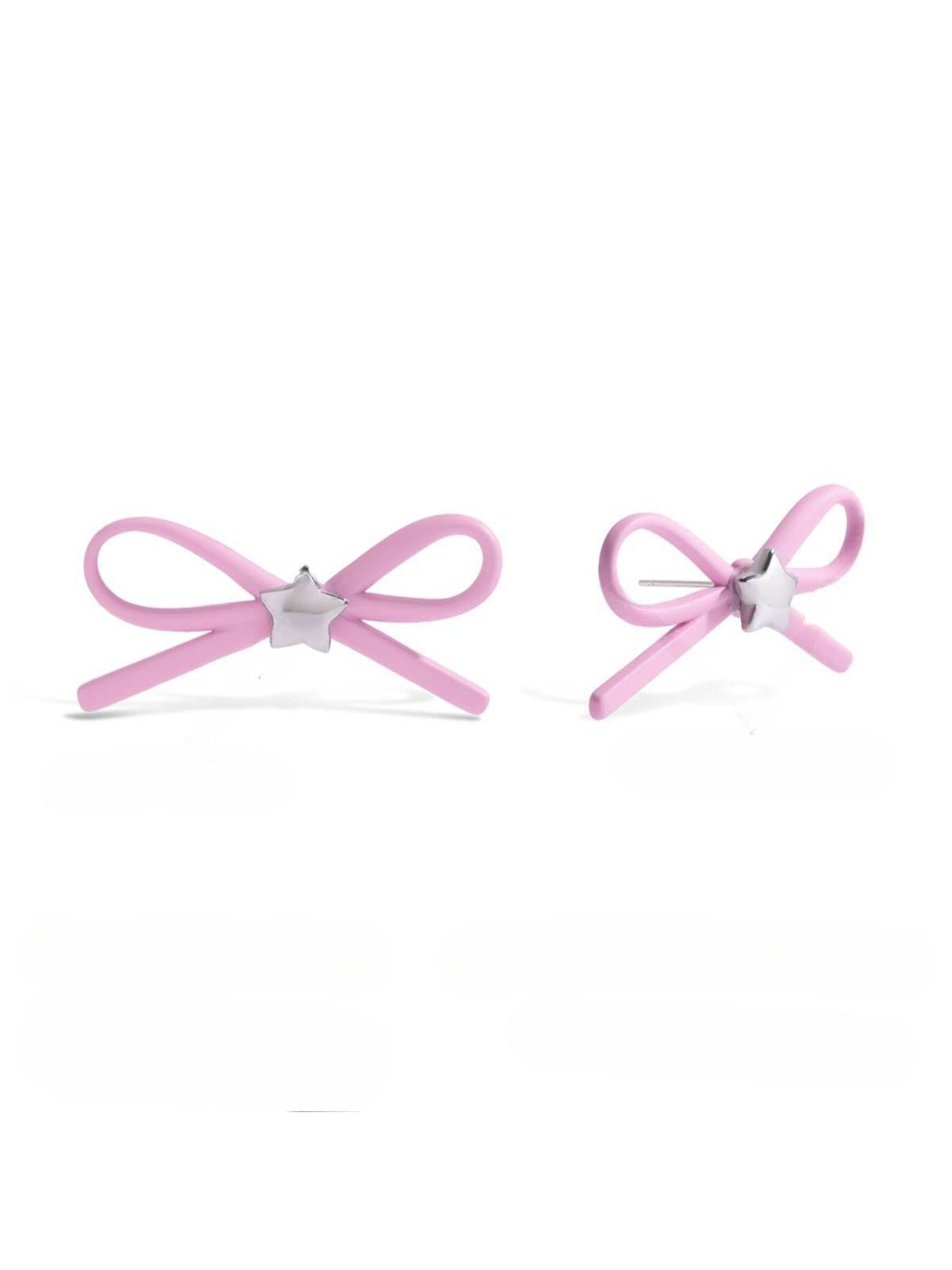 Boucles d'oreilles nœud ruban, forme étoile, acier inoxydable, style ins, blanc, rose, modèle Ruby - Boucles d'oreilles - Rose