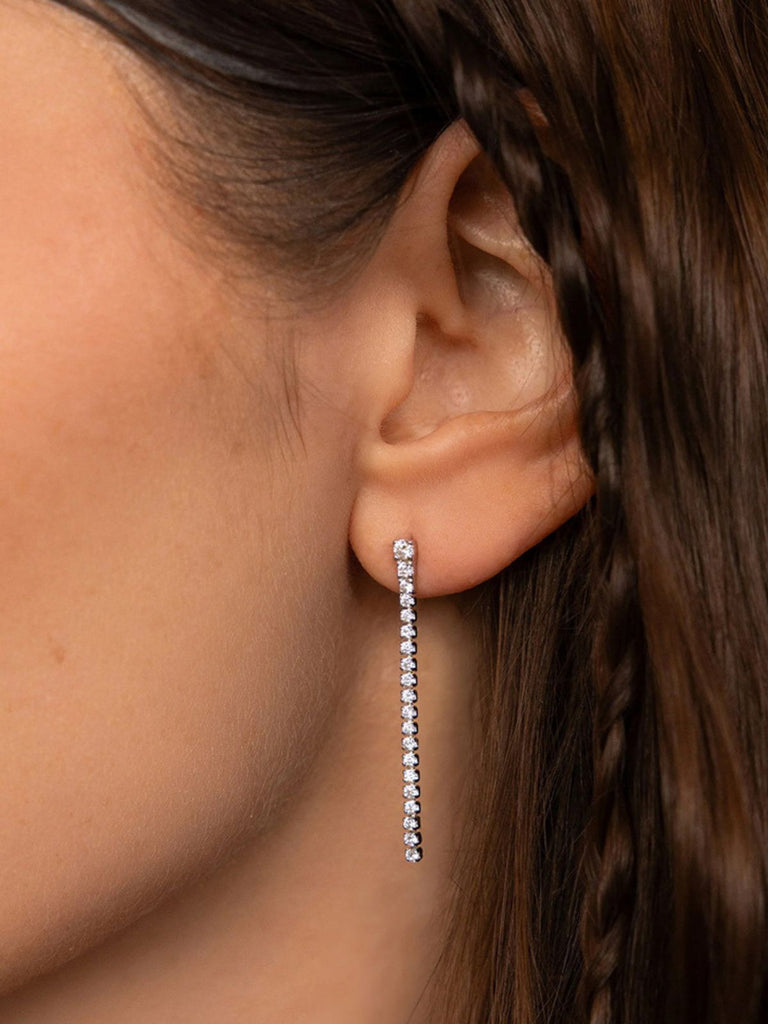 Boucles d'oreilles pendantes, zirconium cubique, acier inoxydable doré, bijou tendance femme, modèle Rosalie - Boucles d'oreilles - Argent