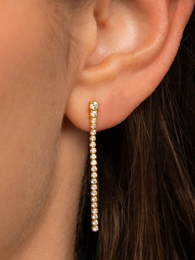 Boucles d'oreilles pendantes, zirconium cubique, acier inoxydable doré, bijou tendance femme, modèle Rosalie - Boucles d'oreilles - Or