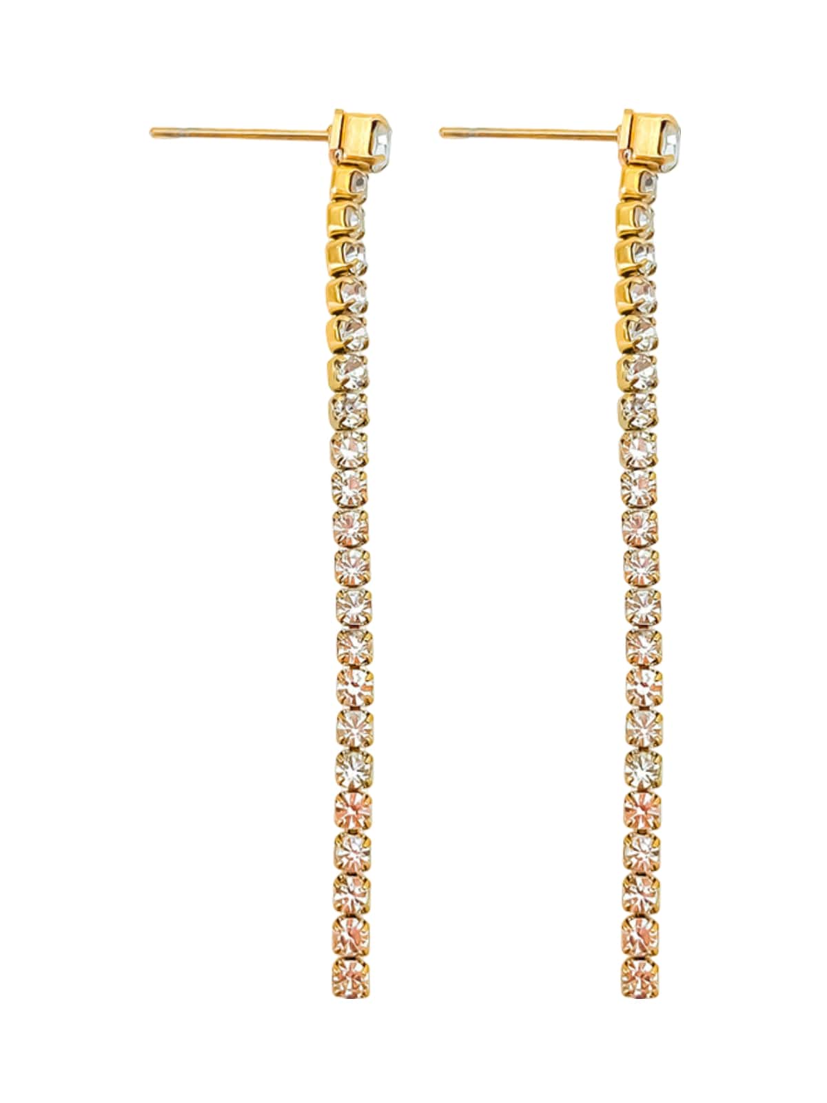 Boucles d'oreilles pendantes, zirconium cubique, acier inoxydable doré, bijou tendance femme, modèle Rosalie - Boucles d'oreilles - Or