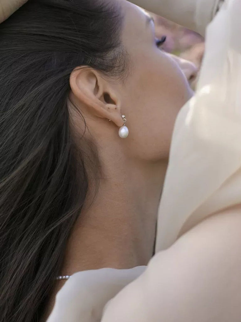 Boucles d’oreilles perles d’eau douce, acier inoxydable, plaqué or 14K, style minimaliste, bijoux femme, modèle June - Boucles d'oreilles - Argent 32 mm