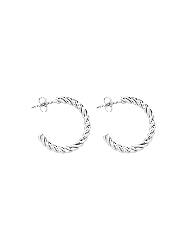 Boucles d’oreilles torsadées, créoles acier inoxydable, plaqué or 18K, style croissant, pour femme, modèle Editte - Boucles d'oreilles - Argent 20 mm