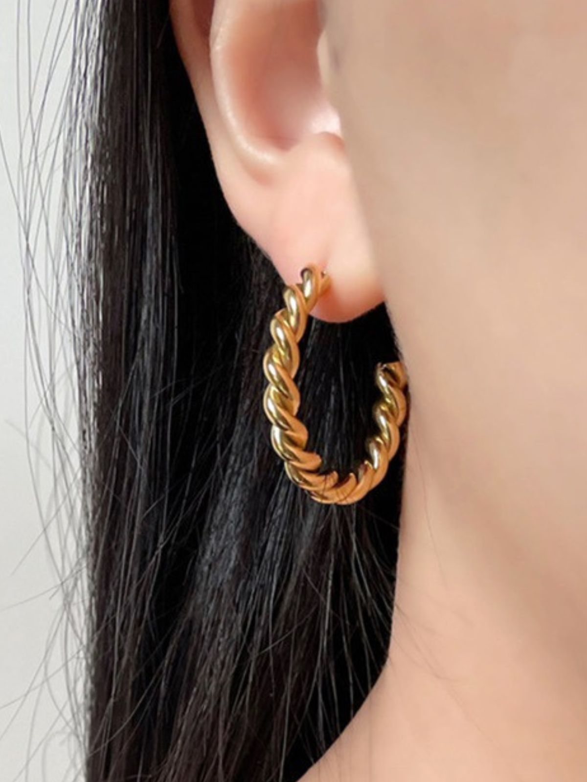 Boucles d’oreilles torsadées, créoles acier inoxydable, plaqué or 18K, style croissant, pour femme, modèle Editte - Boucles d'oreilles - Or 20 mm