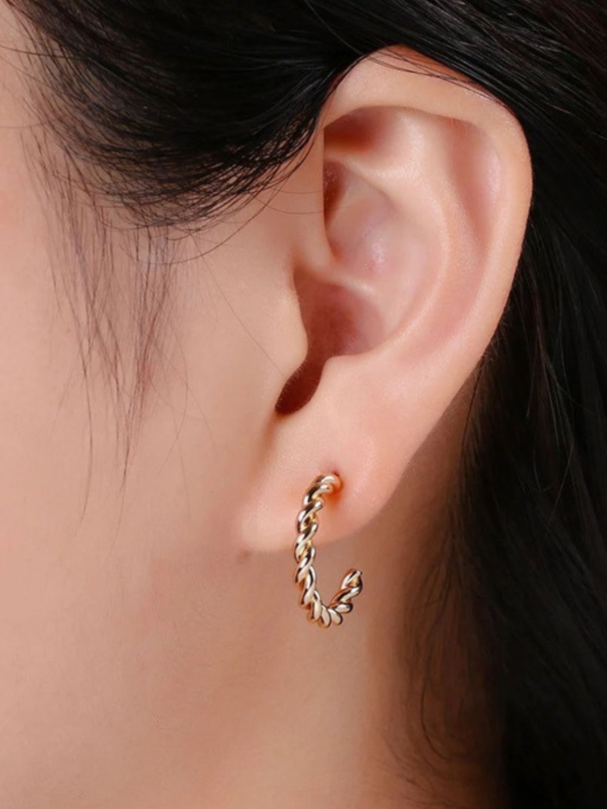 Boucles d’oreilles torsadées, créoles acier inoxydable, plaqué or 18K, style croissant, pour femme, modèle Editte - Boucles d'oreilles - Argent 20 mm