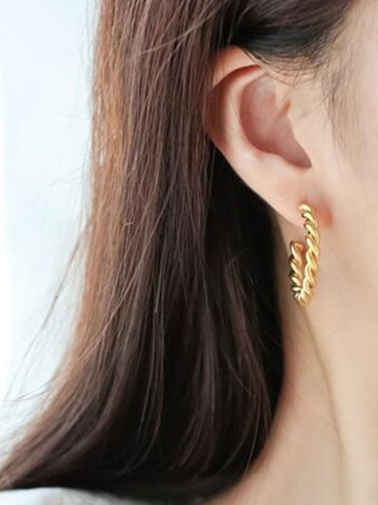 Boucles d’oreilles torsadées, créoles acier inoxydable, plaqué or 18K, style croissant, pour femme, modèle Editte - Boucles d'oreilles - Or 20 mm