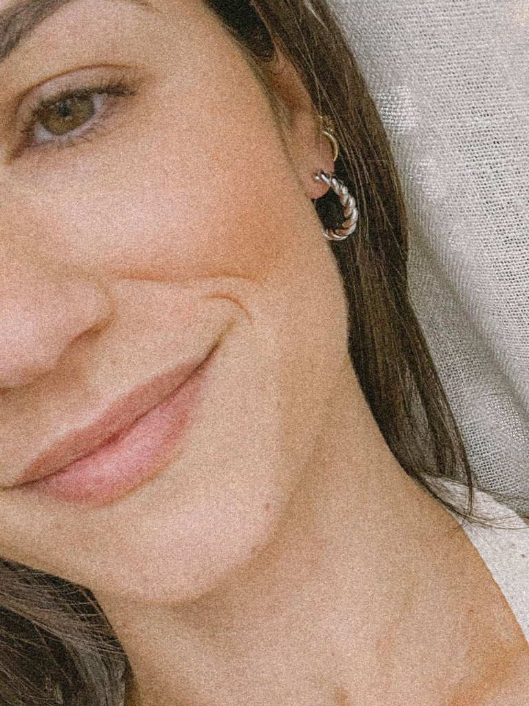 Boucles d’oreilles torsadées, créoles acier inoxydable, plaqué or 18K, style croissant, pour femme, modèle Editte - Boucles d'oreilles - Argent 20 mm