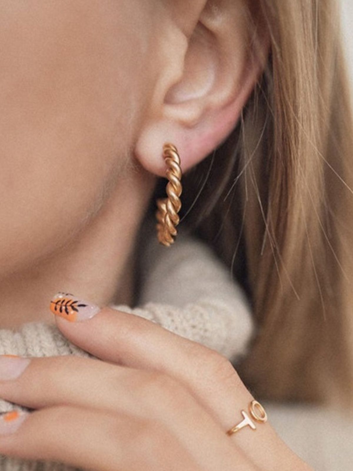 Boucles d’oreilles torsadées, créoles acier inoxydable, plaqué or 18K, style croissant, pour femme, modèle Editte - Boucles d'oreilles - Or 20 mm