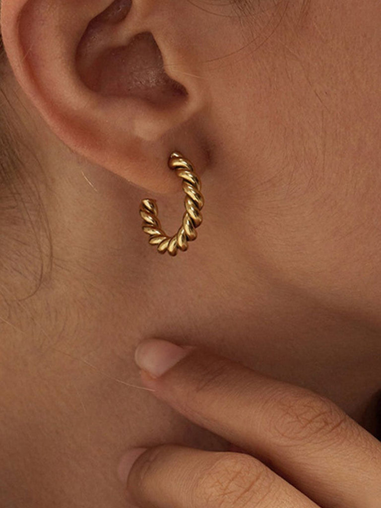 Boucles d’oreilles torsadées, créoles acier inoxydable, plaqué or 18K, style croissant, pour femme, modèle Editte - Boucles d'oreilles - Or 20 mm