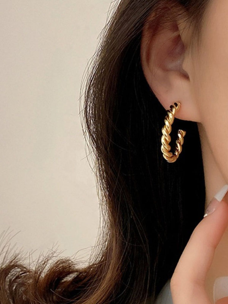Boucles d’oreilles torsadées, créoles acier inoxydable, plaqué or 18K, style croissant, pour femme, modèle Editte - Boucles d'oreilles - Or 20 mm
