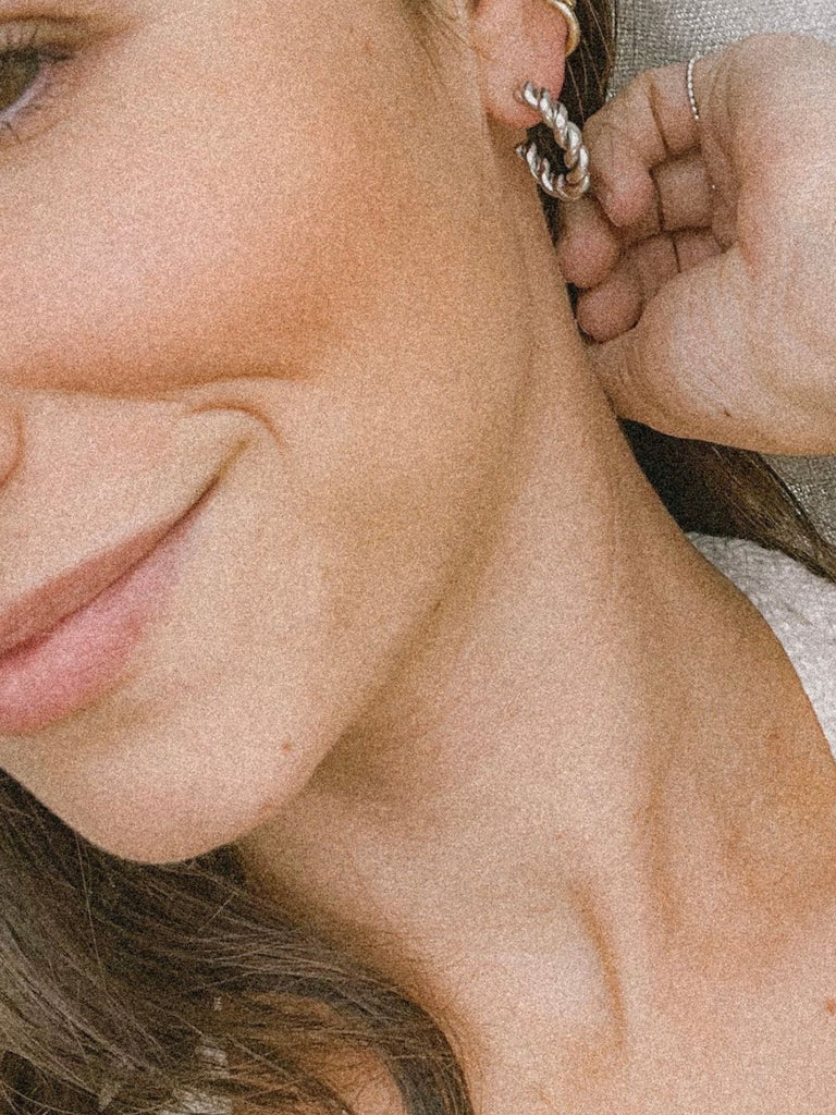 Boucles d’oreilles torsadées, créoles acier inoxydable, plaqué or 18K, style croissant, pour femme, modèle Editte - Boucles d'oreilles - Argent 20 mm