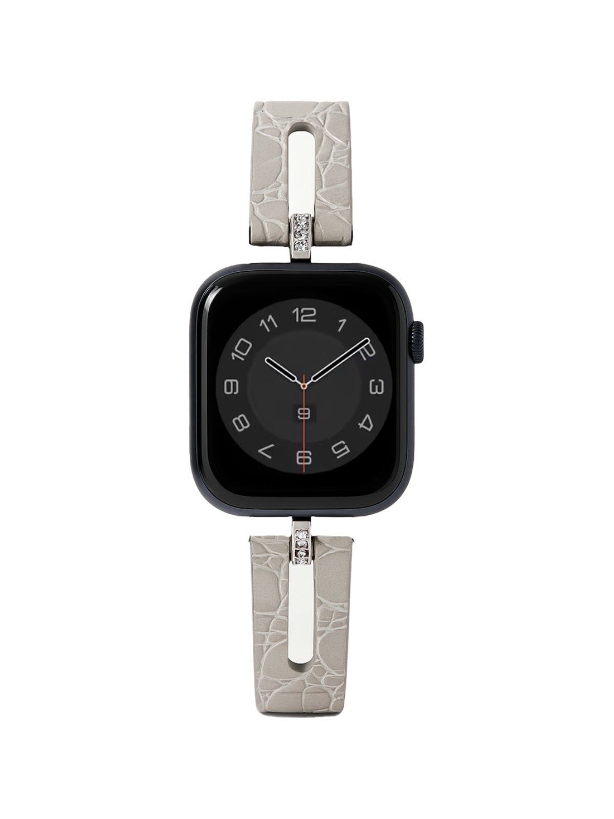 Bracelet Apple Watch effet crocodile femme cuir gris, métal et strass, design moderne, compatible toutes séries, modèle Neyla - Bracelet Apple Watch - Beige 38 à 42mm