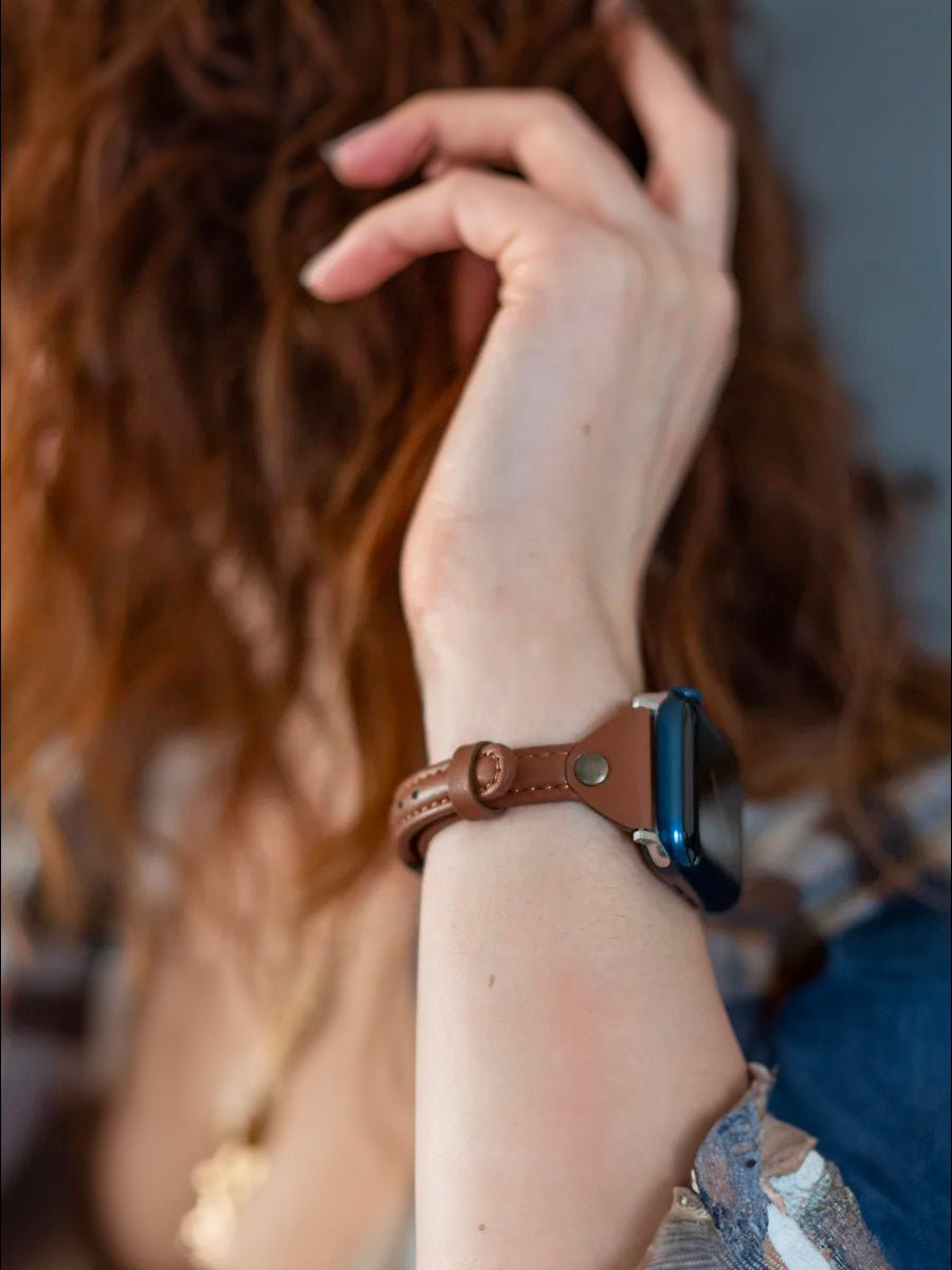 Bracelet Apple Watch, montre en cuir pour Apple Watch, confort, style, ajustable, compatible toutes séries, modèle Christelle - Bracelet Apple Watch - Marron 38 à 42mm