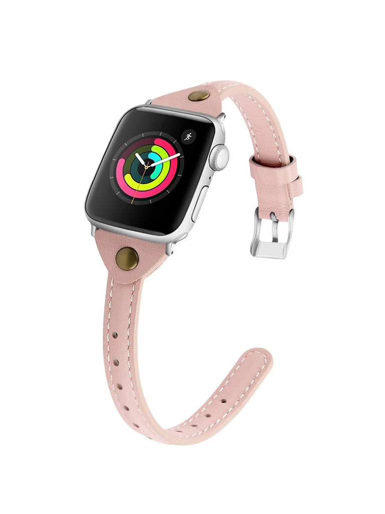 Bracelet Apple Watch, montre en cuir pour Apple Watch, confort, style, ajustable, compatible toutes séries, modèle Christelle - Bracelet Apple Watch - Rose 38 à 42mm