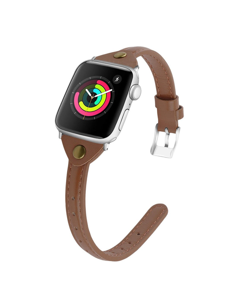 Bracelet Apple Watch, montre en cuir pour Apple Watch, confort, style, ajustable, compatible toutes séries, modèle Christelle - Bracelet Apple Watch - Marron 38 à 42mm