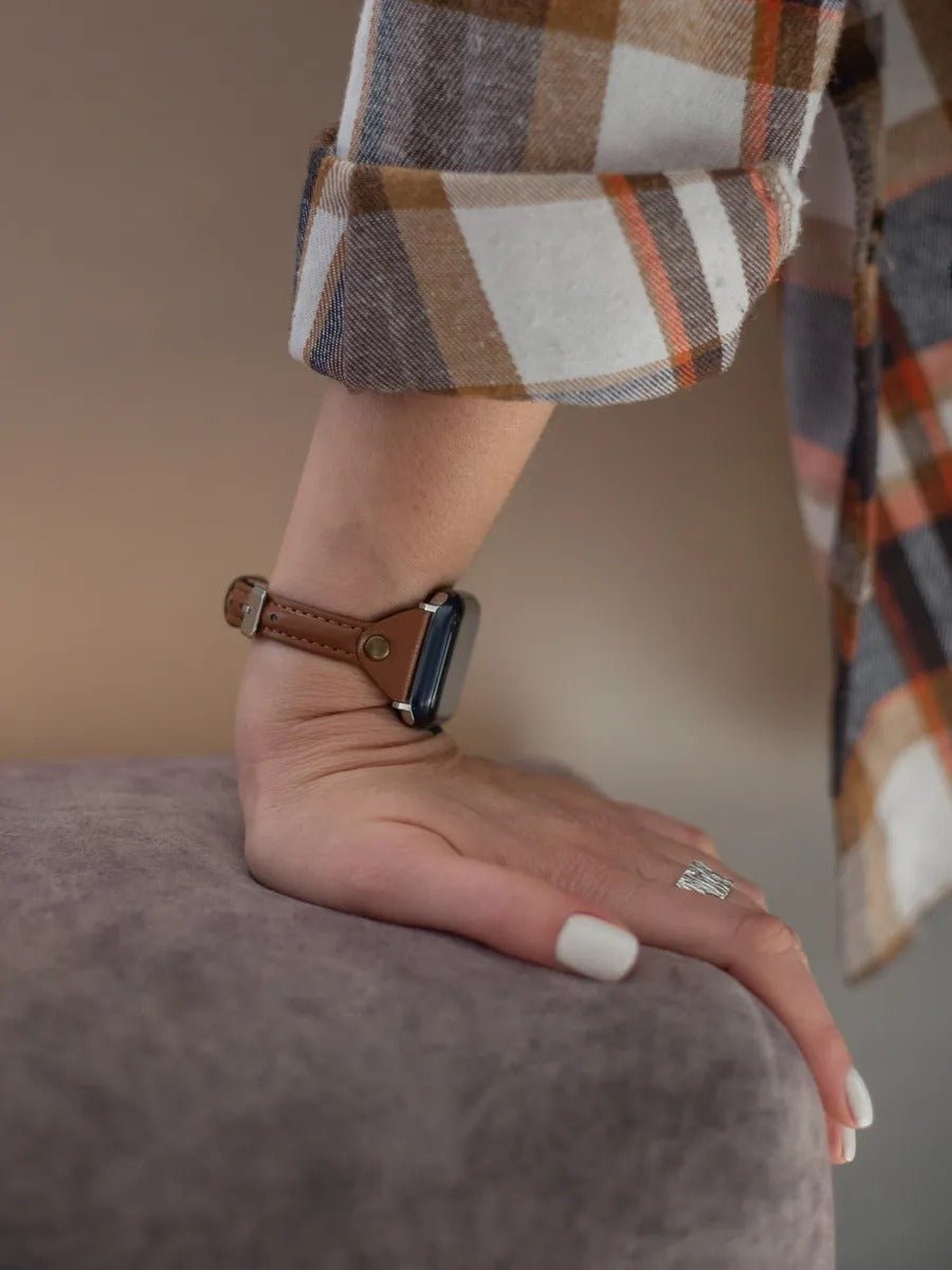 Bracelet Apple Watch, montre en cuir pour Apple Watch, confort, style, ajustable, compatible toutes séries, modèle Christelle - Bracelet Apple Watch - Marron 38 à 42mm