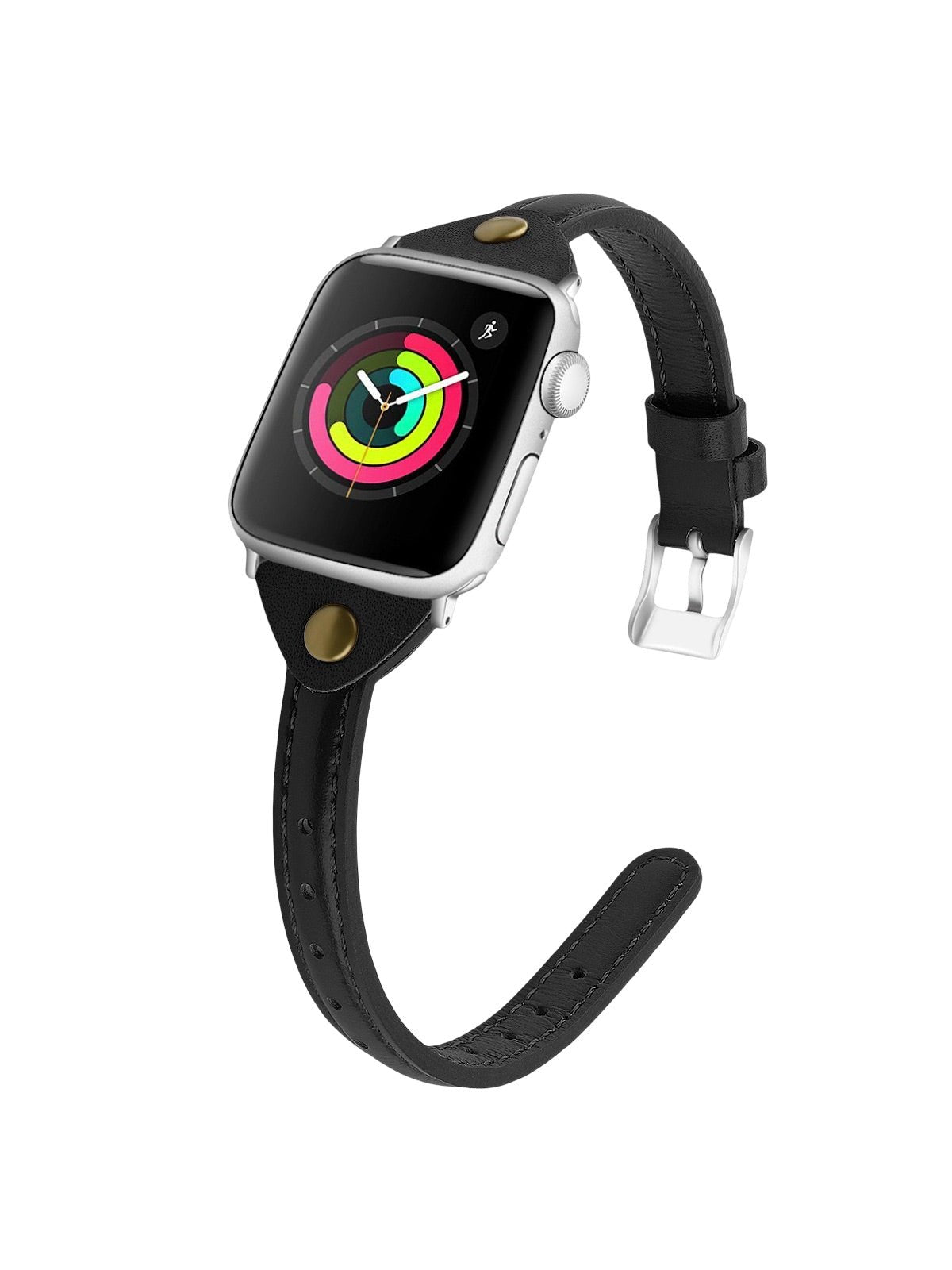 Bracelet Apple Watch, montre en cuir pour Apple Watch, confort, style, ajustable, compatible toutes séries, modèle Christelle - Bracelet Apple Watch - Noir 38 à 42mm