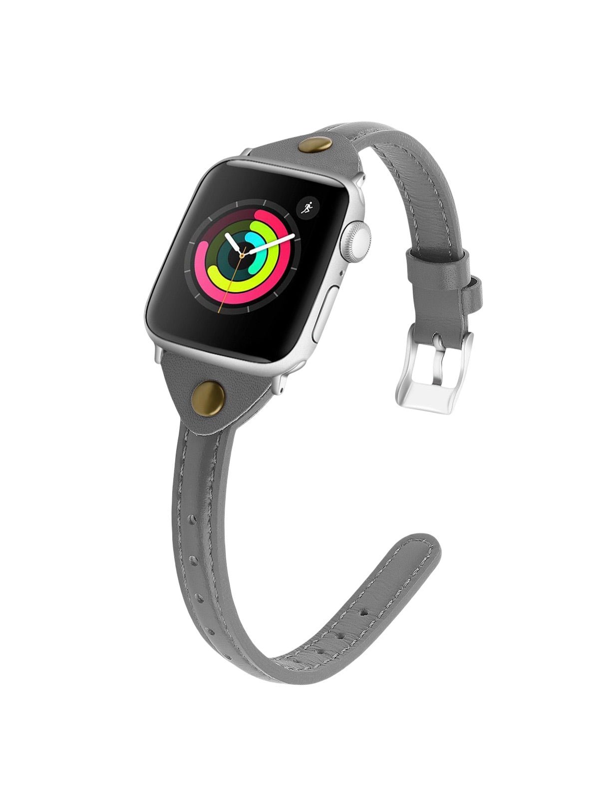 Bracelet Apple Watch, montre en cuir pour Apple Watch, confort, style, ajustable, compatible toutes séries, modèle Christelle - Bracelet Apple Watch - Gris 38 à 42mm