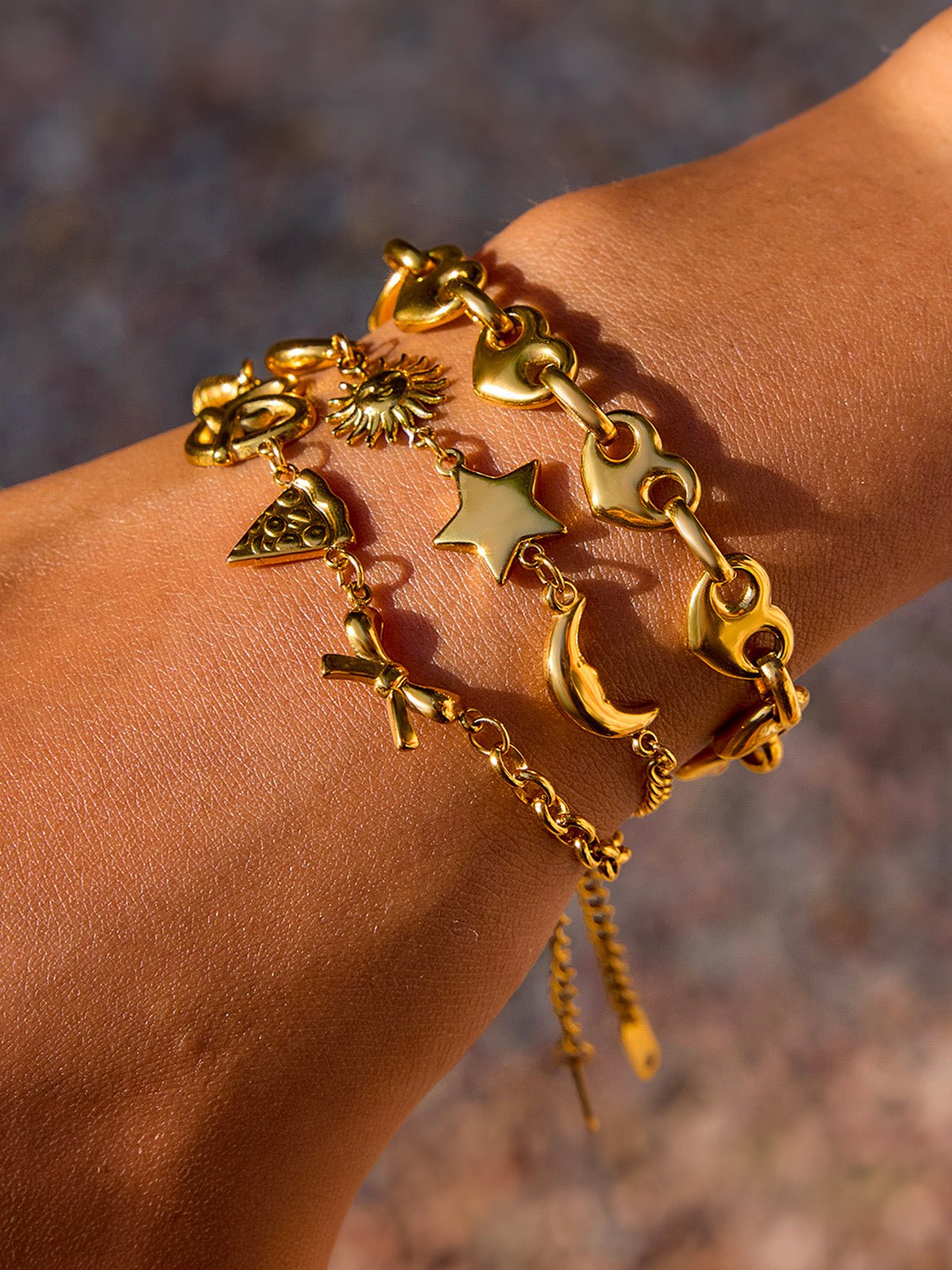 Bracelet doré fantaisie, breloques gourmandes, charms originaux, acier inoxydable, chaîne réglable, modèle Jannah - Boucles d'oreilles - Or