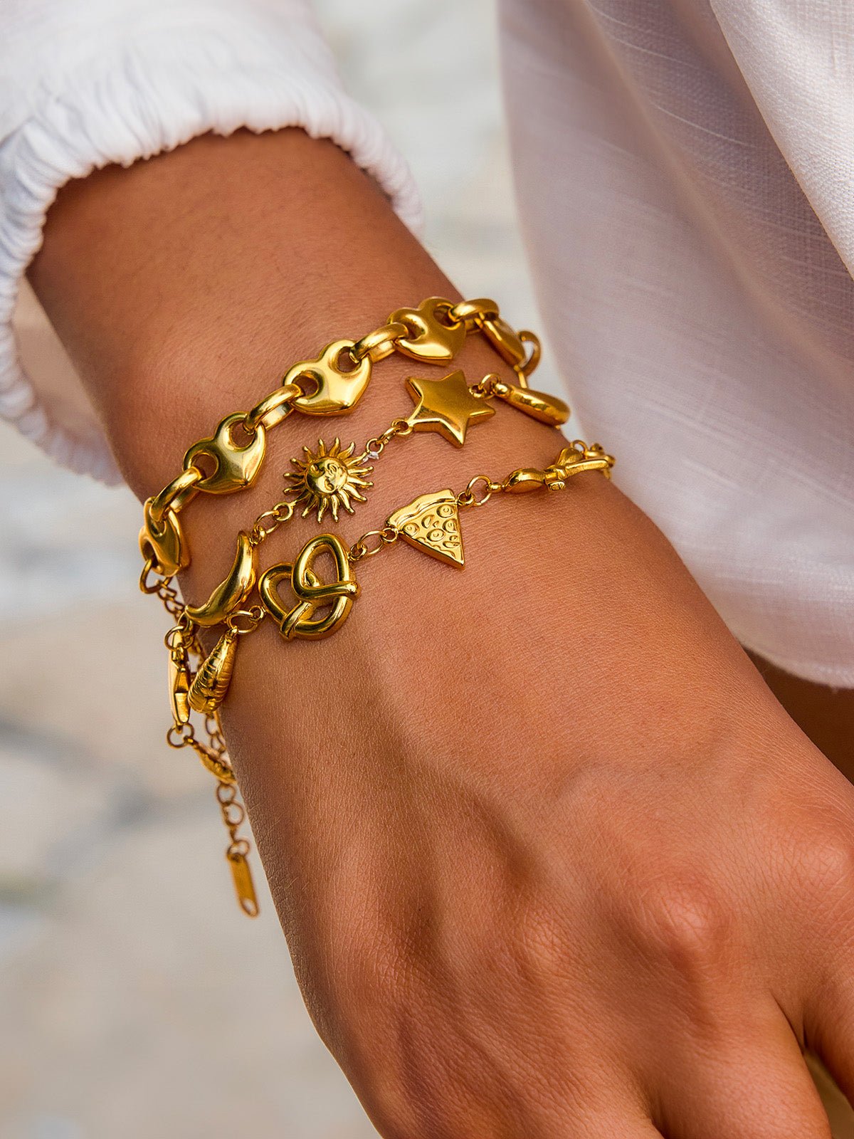 Bracelet doré fantaisie, breloques gourmandes, charms originaux, acier inoxydable, chaîne réglable, modèle Jannah - Boucles d'oreilles - Or