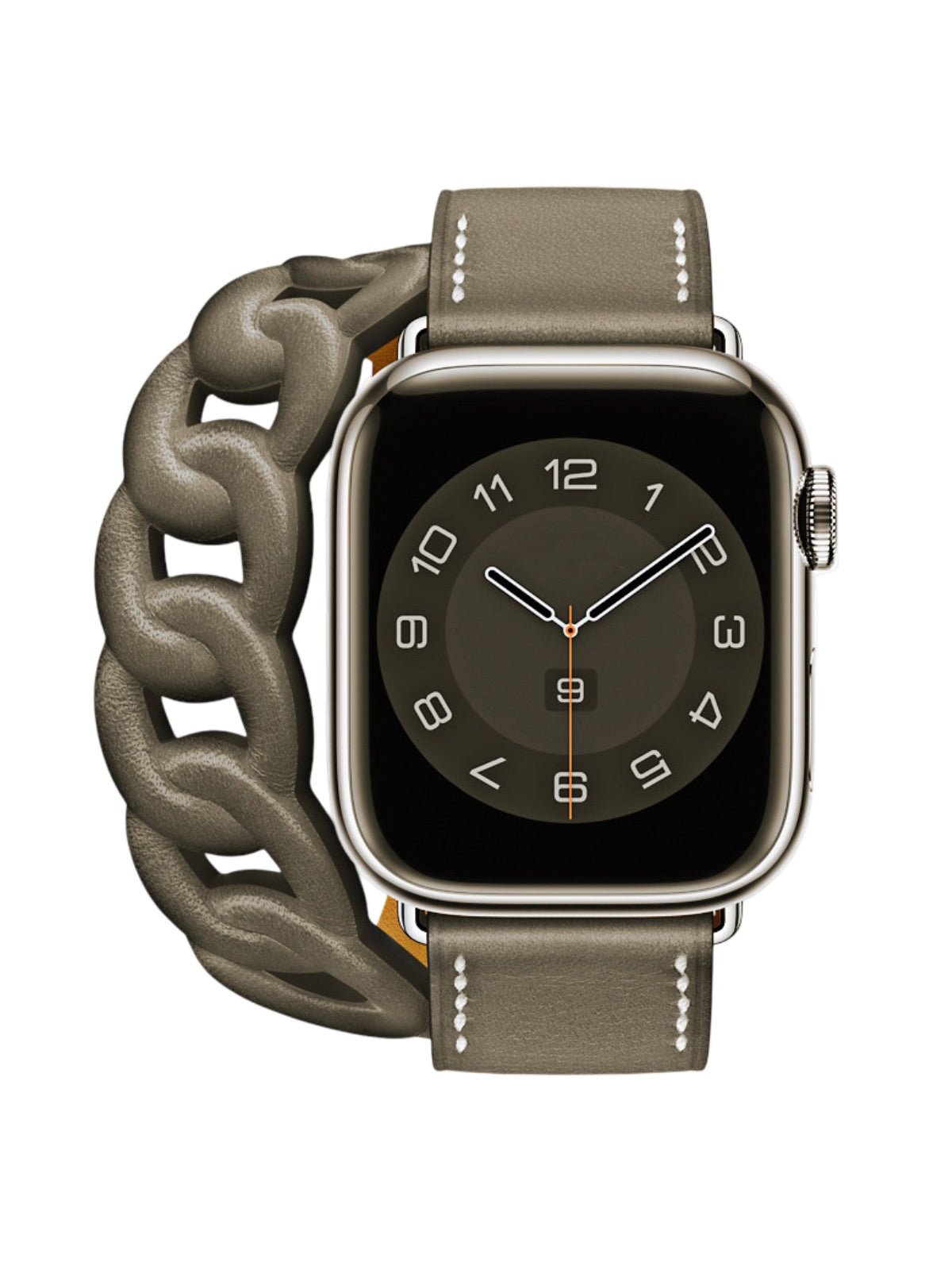 Bracelet double tour cuir Apple Watch, maillons larges, confort ajustable, style mode, compatible toutes séries, modèle Ezine - Bracelet Apple Watch - Gris 38 à 42mm