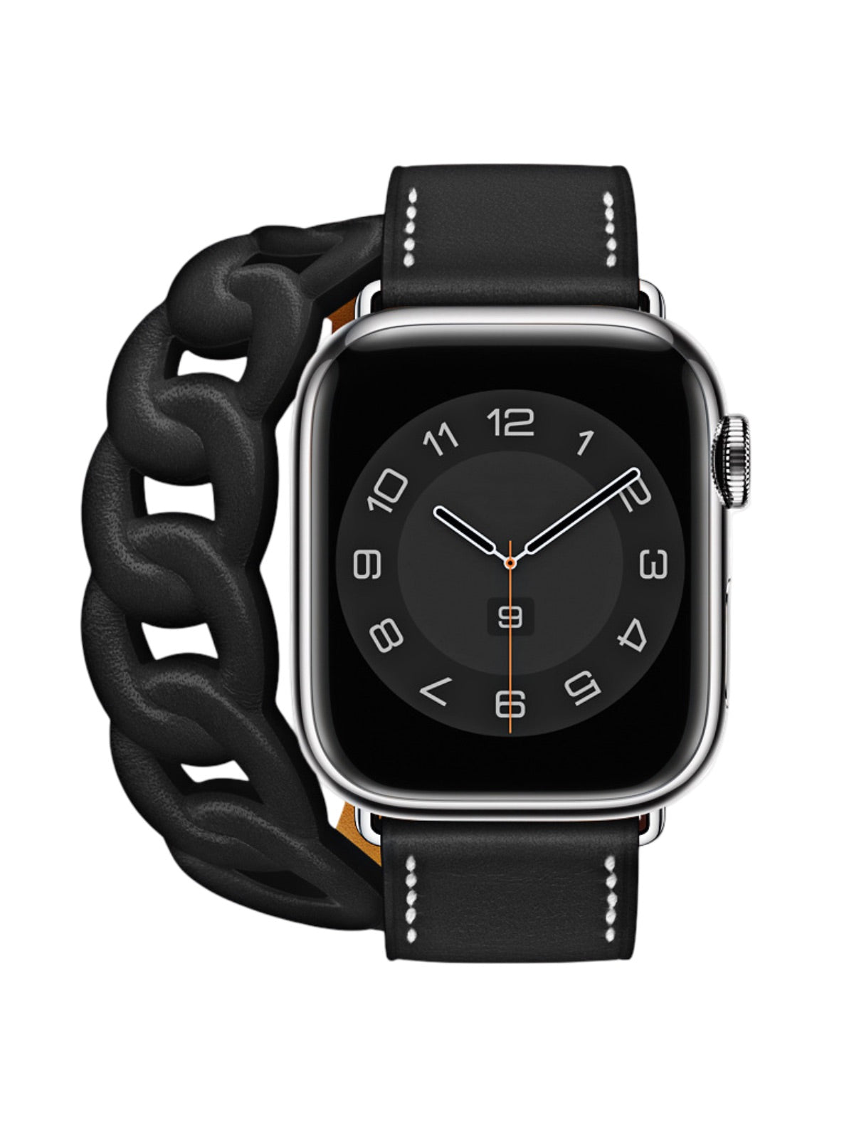 Bracelet double tour cuir Apple Watch, maillons larges, confort ajustable, style mode, compatible toutes séries, modèle Ezine - Bracelet Apple Watch - Noir 38 à 42mm