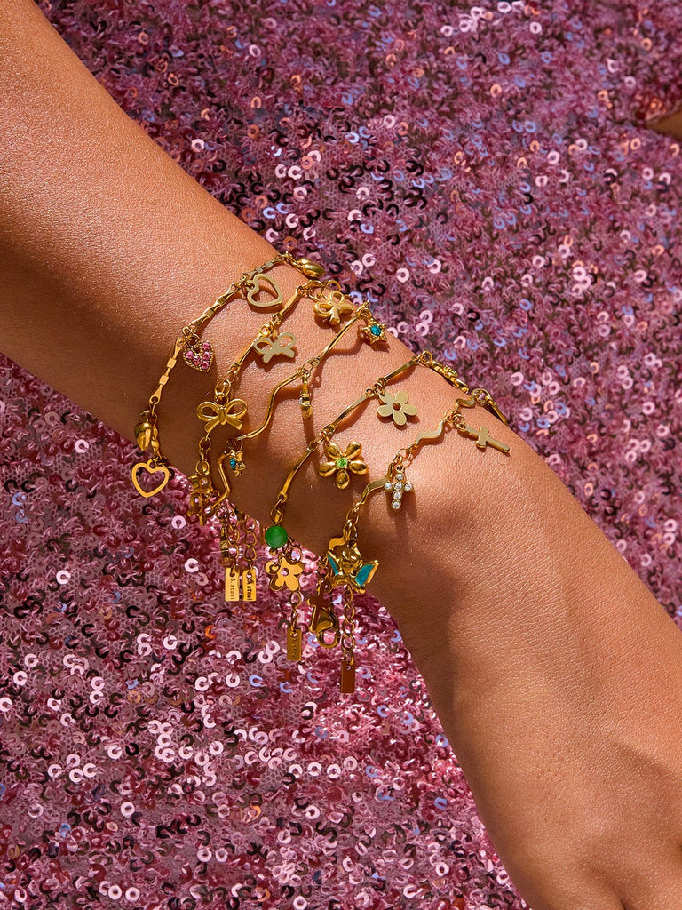 Bracelet en acier inoxydable doré à charms, cœurs, fleurs, croix, pierres colorées, breloques d'été, modèle Betty - Boucles d'oreilles - Style 1 Or