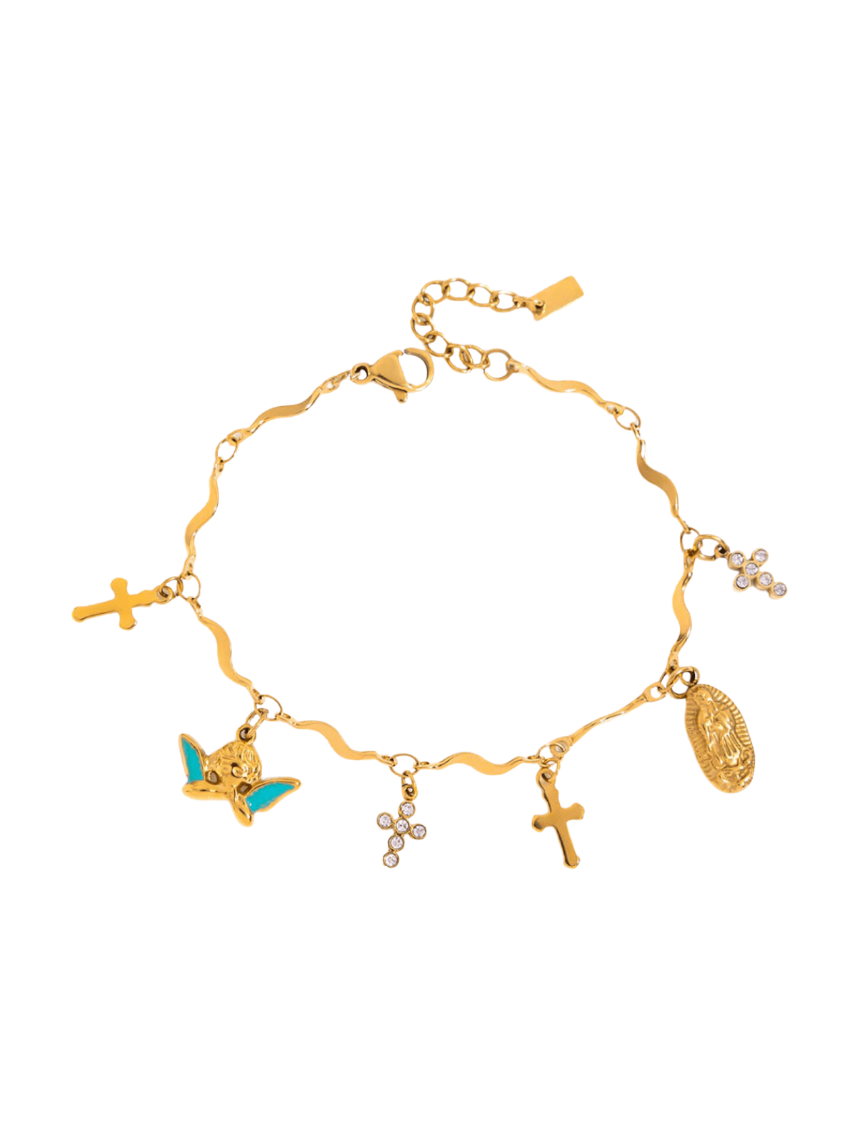 Bracelet en acier inoxydable doré à charms, cœurs, fleurs, croix, pierres colorées, breloques d'été, modèle Betty - Boucles d'oreilles - Style 5 Or